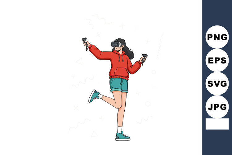 Girl Wearing Virtual Reality Headset Playing VR Game in Red