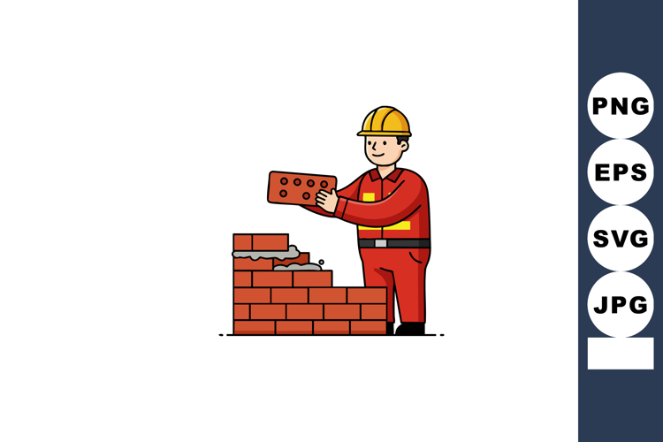 Construction worker building brick wall with safety helmet a