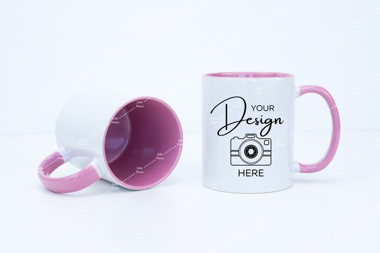 Mug Mockup 11 Oz Blank White Coffee Cup Pink Handle example image 1
