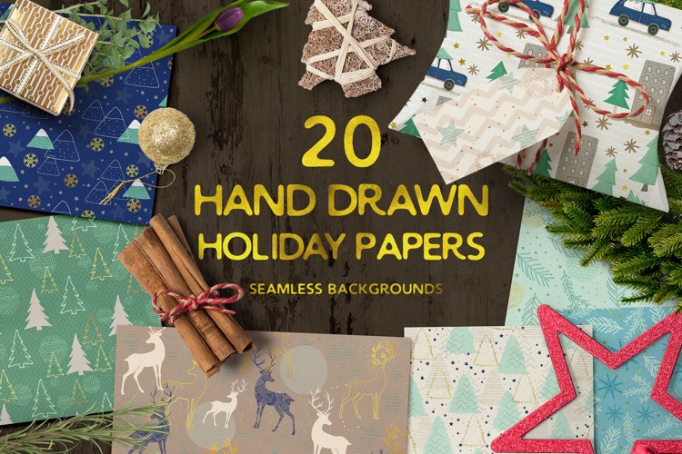 Hand drawn seamless holiday papers
