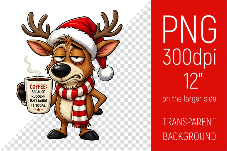 Funny Morning Coffee Santa’s Reindeer | Christmas Clipart