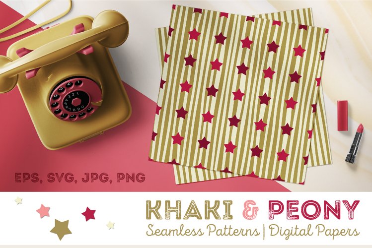 Khaki & Peony Patterns | Seamless Digital Papers