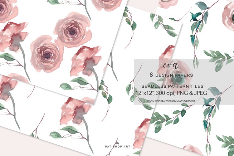 Watercolor Floral Digital Design Paper Pack Seamless Pattern example image 1