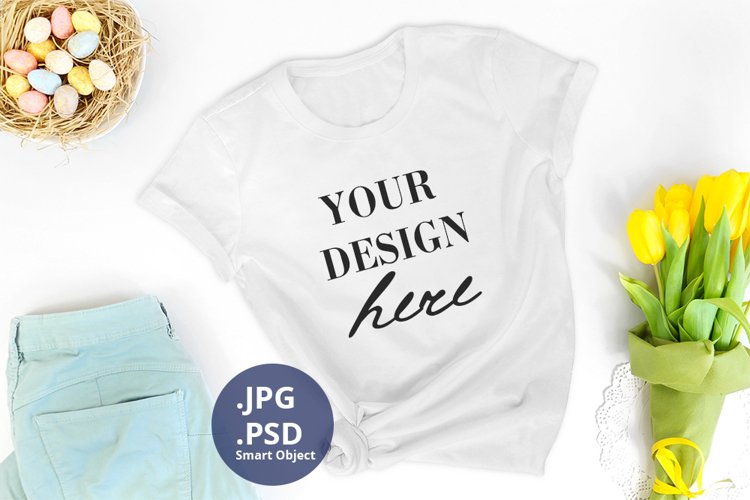 White T-shirt Easter   Spring PSD   JPG Mockup Full Wrap