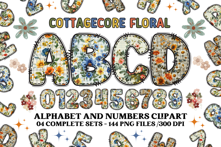 Cottagecore Alphabet png clipart, Floral letters doodle