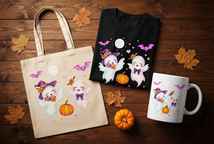 Cute Halloween Ghosts PNG | Kawaii Witch & Floral Ghost Clip