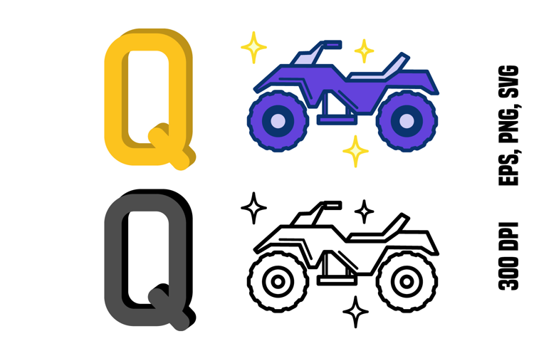 Letter Q and Quad Bike. Color and Line