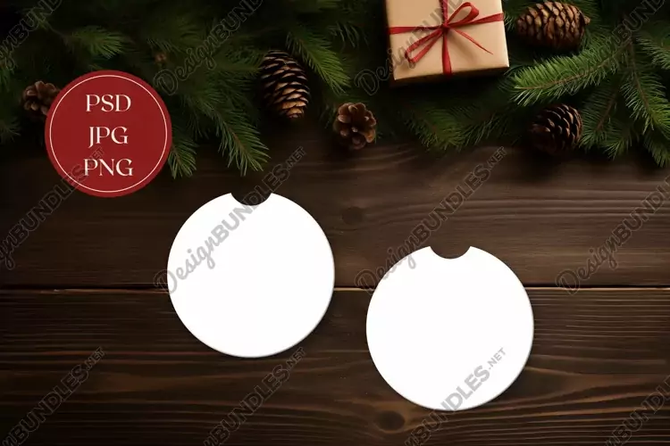 Christmas Car Coasters Mock Up, Wooden Table Mockup Design