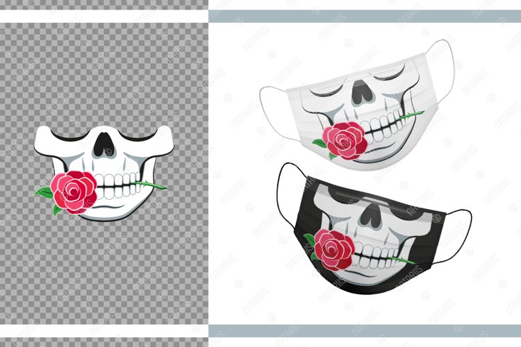 Funny skull design with Rose for protective face mask. example image 1