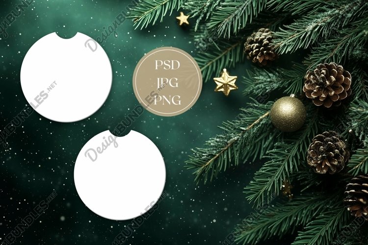 Christmas Car Coaster Mock Up, Christmas Flat Lay Mockup example image 1