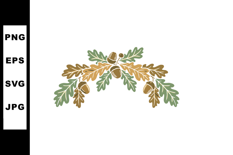 Oak leaves and acorns decorative vector in green and brown a