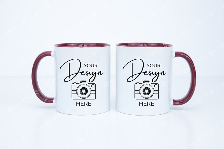 Mug Mockup 11 Oz Blank White Coffee Cup Dark Red Handle