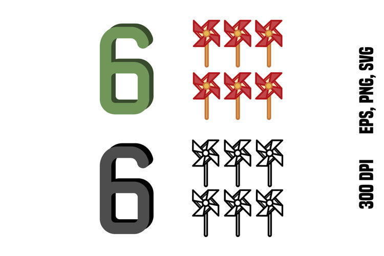 Number Six and Pinwheels. Color and Line example image 1