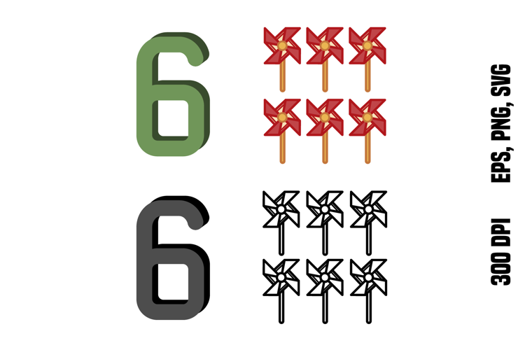 Number Six and Pinwheels. Color and Line