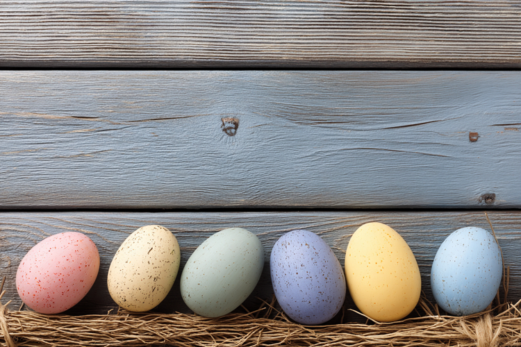 Colorful Easter Eggs on Wooden Background