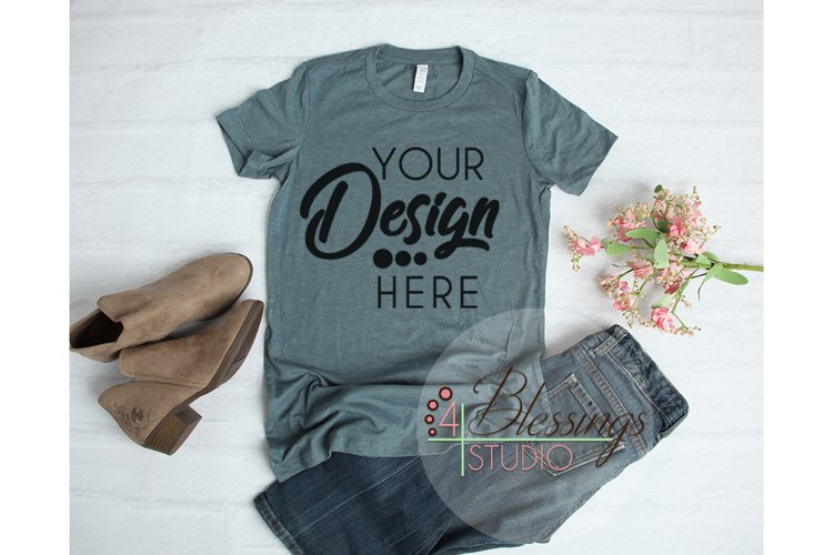 Bella Canvas Mockup 6004 Women TShirt Mockup Heather Slate example image 1