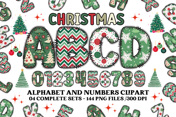 Christmas Alphabet png clipart, christmas letters doodle