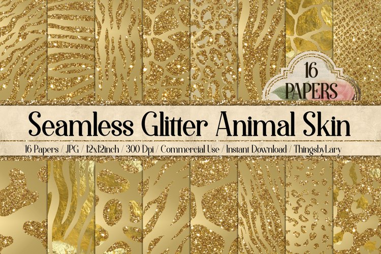 16 Seamless Gold Glitter Animal Skin Prints Digital Papers example image 1