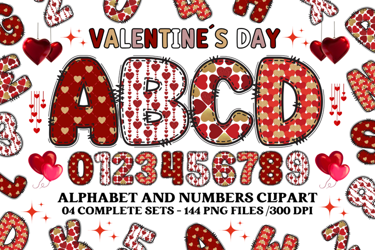 Valentine Alphabet Clip Art, valentines day letters doodle