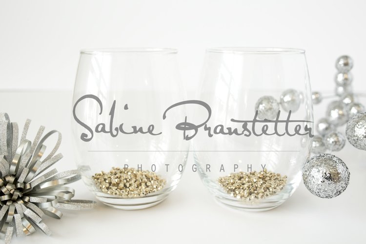 Styled Stock Photography Two Stemless Wine Glasses Mockup example image 1