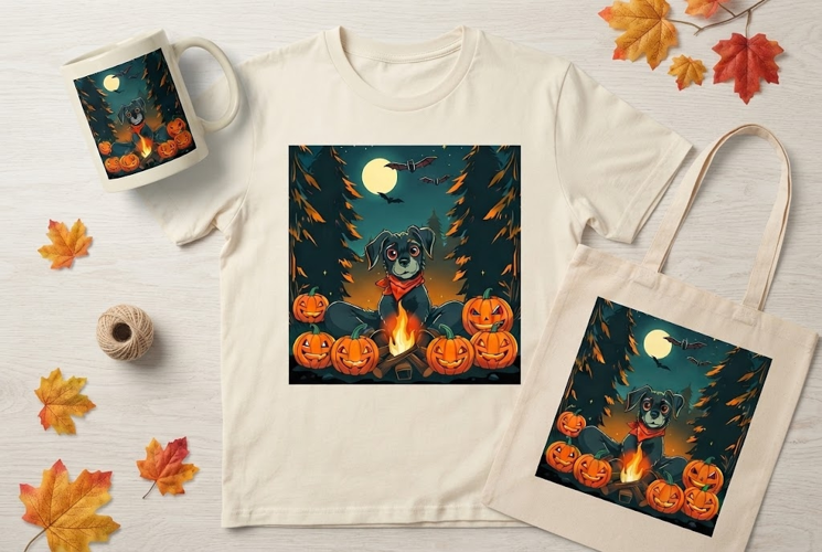 Halloween Dog Camping PNG | Spooky Campfire Dog Clipart