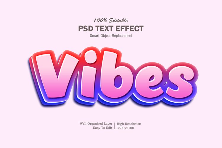 Vibes 3D Pop Up Editable PSD Text Effect example image 1