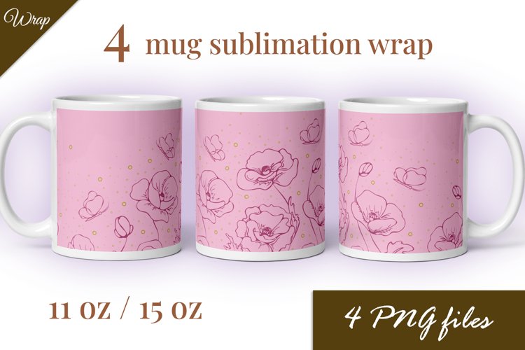Sublimation Mug Wrap 11 and 15 oz/ Painted Summer Flowers