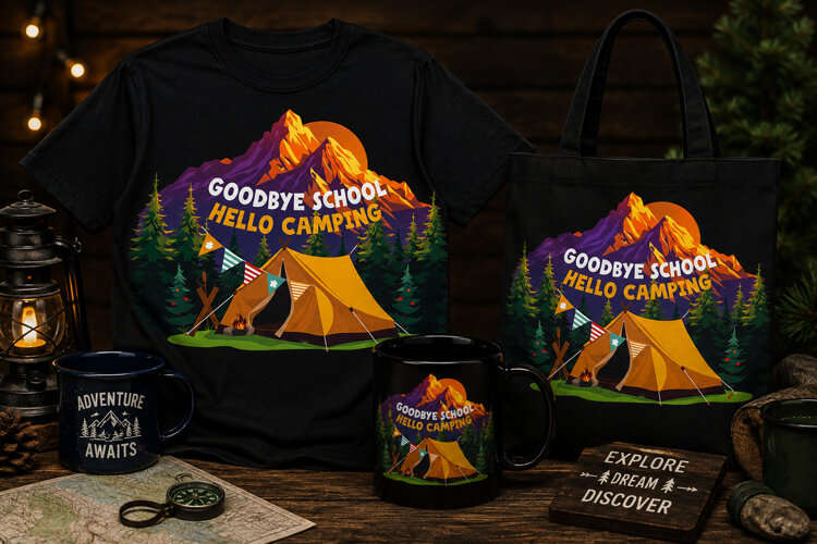 Goodbye School Hello Camping PNG, Summer Camp Adventure example image 1