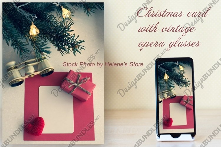 Christmas card with a vintage opera glasses and copyspace example image 1