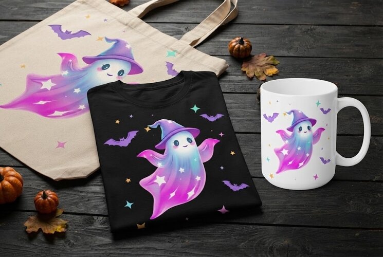 Celestial Witch Ghost with Stars Halloween PNG Clipart example image 1