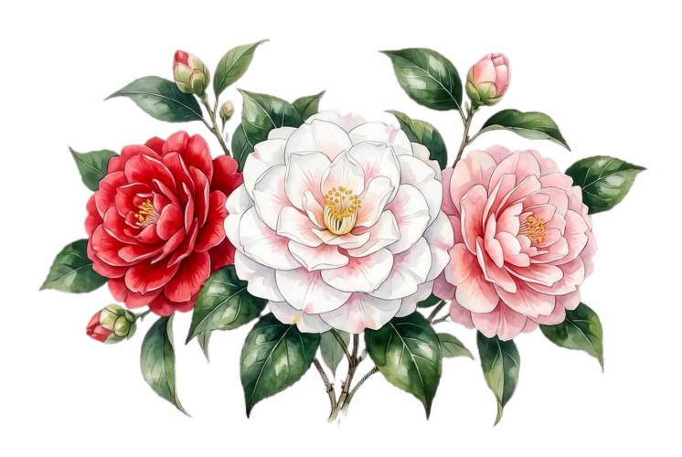 Watercolor soft peony bouquet with green leaves