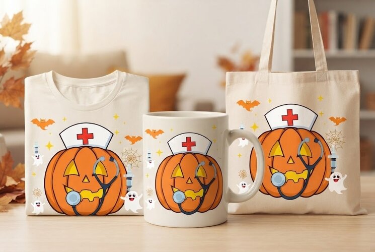Halloween Nurse Pumpkin PNG | Cute Medical Halloween Clipart example image 1