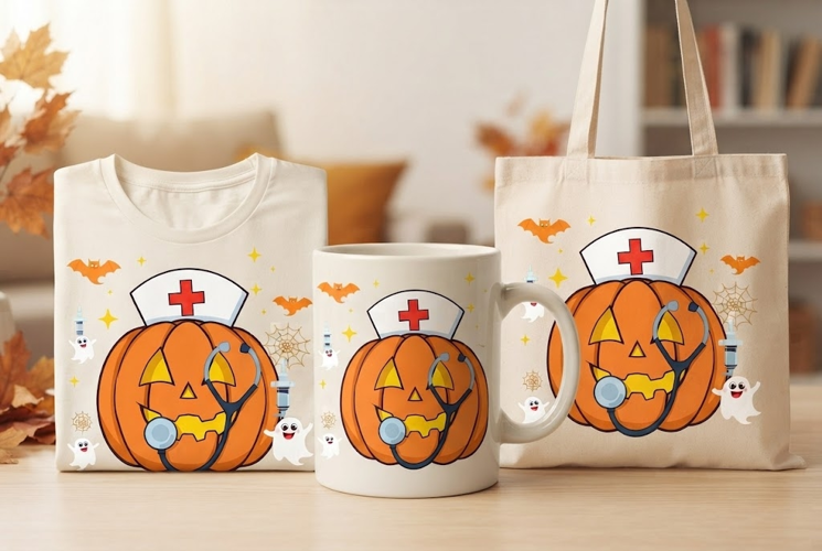 Halloween Nurse Pumpkin PNG | Cute Medical Halloween Clipart