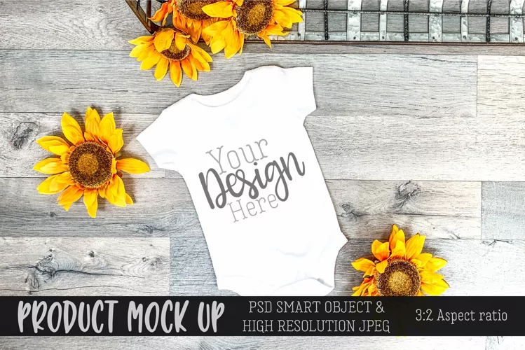 Baby romper Sunflowers MOCK UP | PSD & JPG