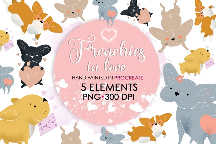 Love Clipart, Valentine Clipart, Valentines Bundle, Frenchie example image 1