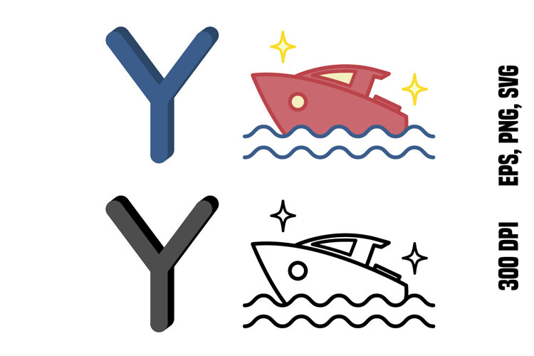 Letter Y and Yacht. Color and Line example image 1