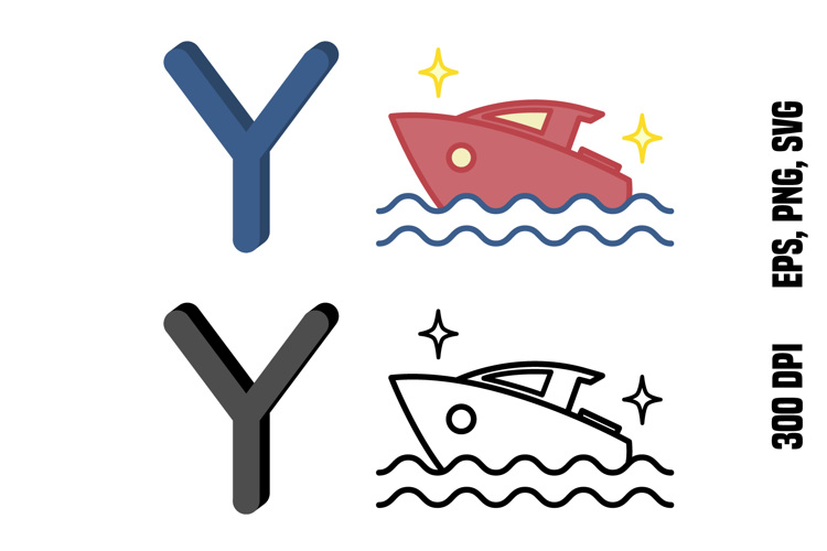 Letter Y and Yacht. Color and Line