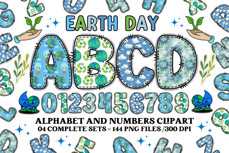 Earth Day Alphabet png clipart, earth day letters doodle