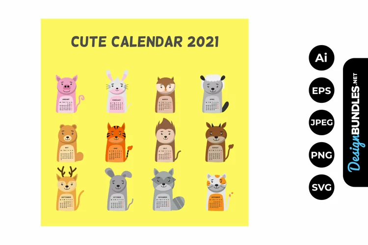 2021 Animal Calendar Illustrations