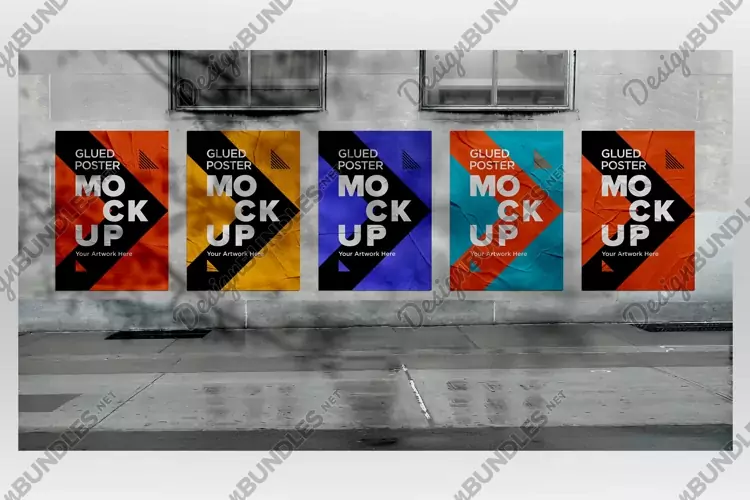 Poster Mockup with Glued, Wrinkled & Crumpled Paper Effect