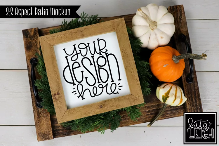 Square Sign Fall Mockup with Pumpkins | Stylized Photo