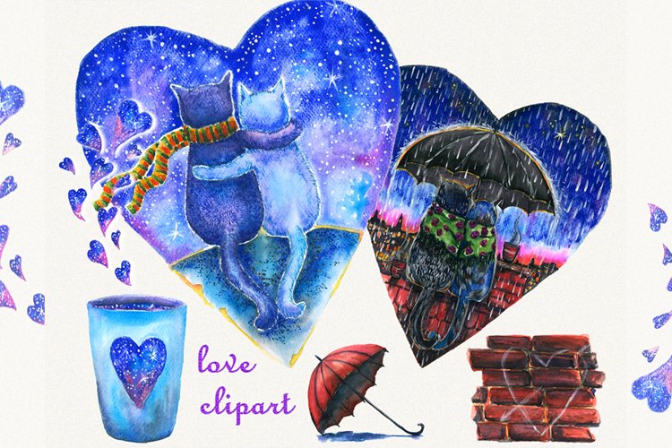Love clipart, Cat clipart, watercolor cat clipart, Digital
