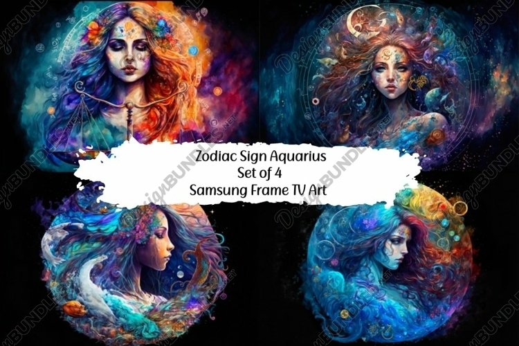 Samsung Frame Tv Art, Zodiac Sign Aquarius Set of 4