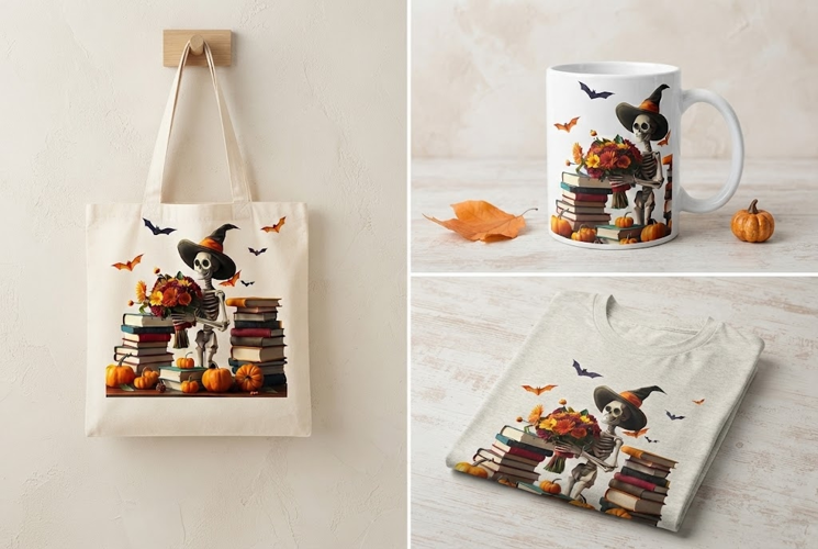 Halloween Skeleton PNG | Witch Hat, Flowers & Pumpkin Clipar