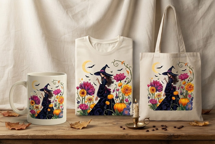 Witch Pumpkin PNG | Gothic Halloween Floral Witch Clipart