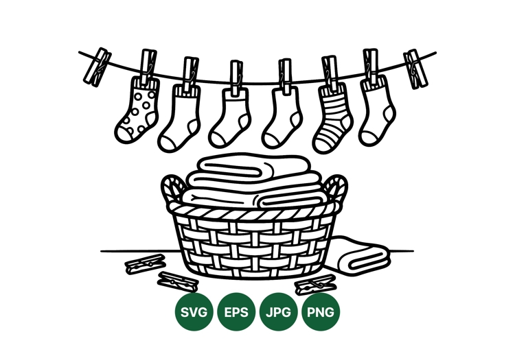 Hand Drawn Laundry Line Sock Clipart Design