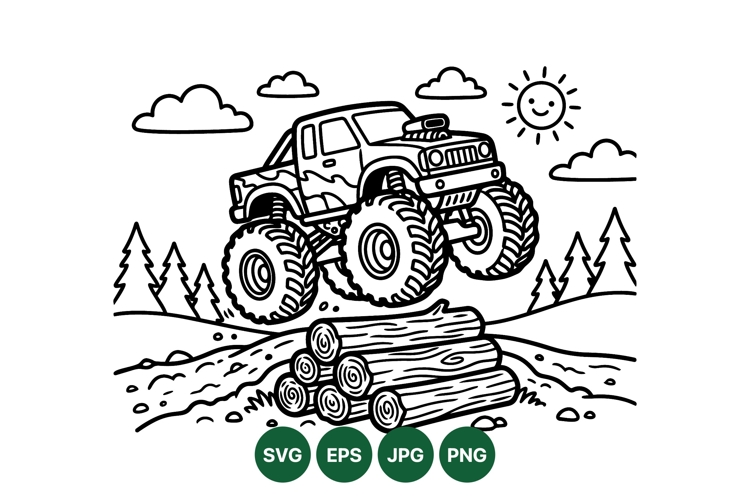 Hand Drawn Monster Truck Offroad Vehicle Illustration