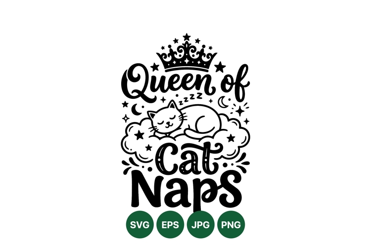 Funny Sleeping Cat Illustration With Typography