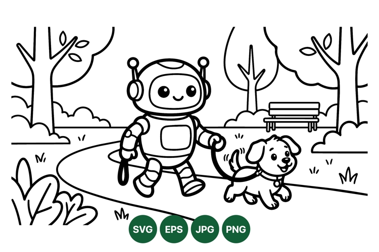 Cute Robot Walking Dog Cartoon Clipart Design