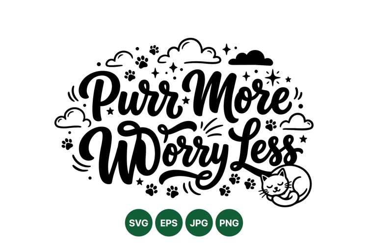 Hand Lettered Cat Quote With Paw Prints Illustration